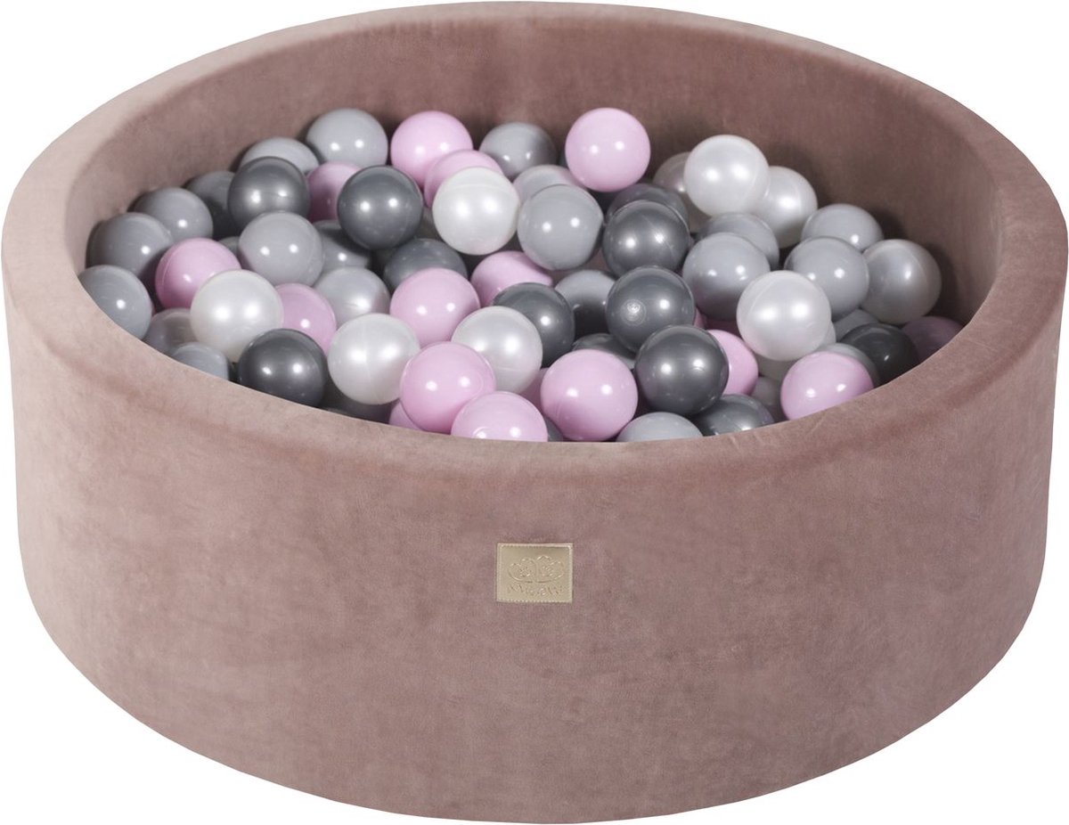 Ronde ballenbak VELVET 90x30 - Beige incl 200 ballen - Pastel Roze, Wit Pearl, Zilver, Grijs |  je.nl